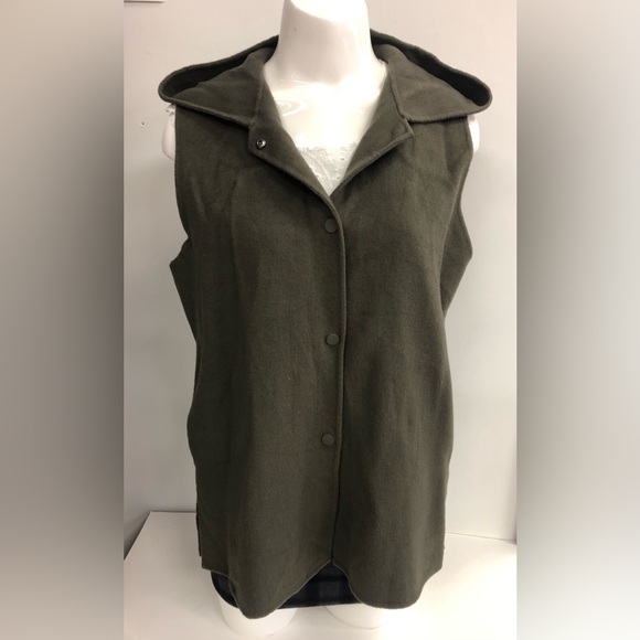 MASSIMO DUTTI OLIVE GREEN LIGHT WOOL HOODED VEST SNAPS CLOSURE SIZE SMALL - Picture 5 of 8